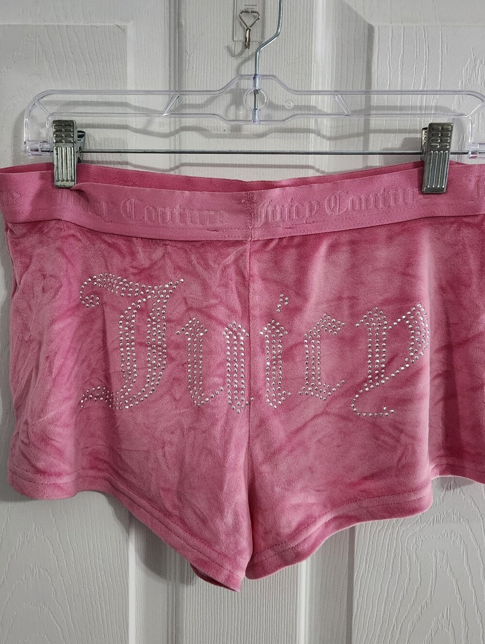 Juicy Couture Y2K Sleep Shorts Velour Rhinestone Back Bling Hot Pink Retro Sz SM